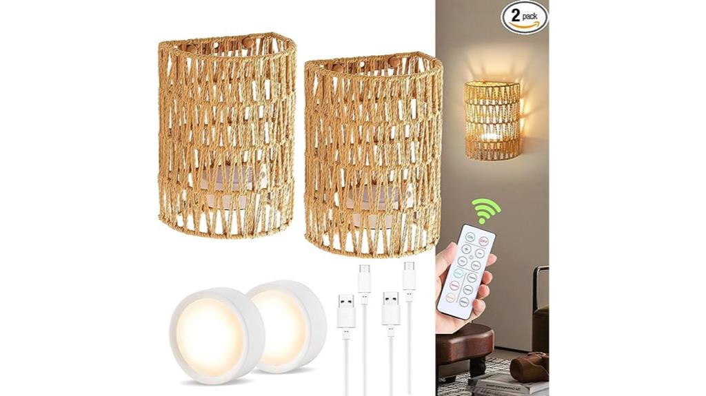 wireless rattan wall lights