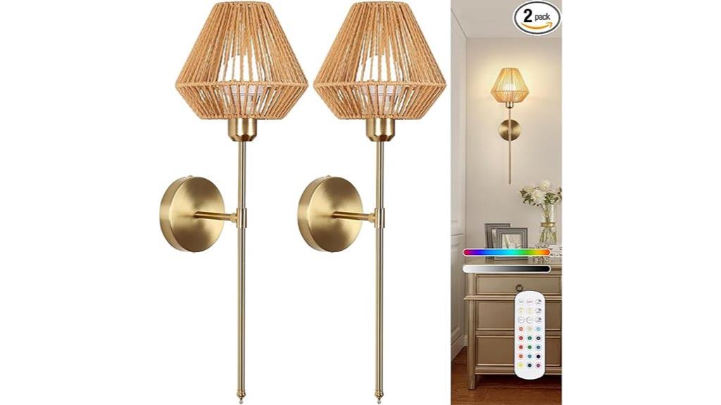 wireless rattan wall sconce