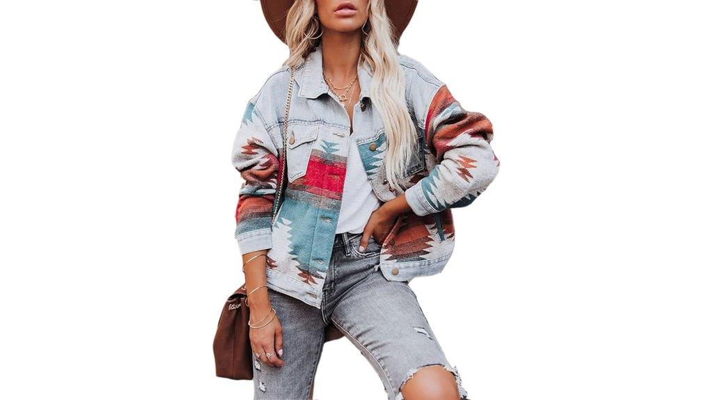 women s aztec denim shacket