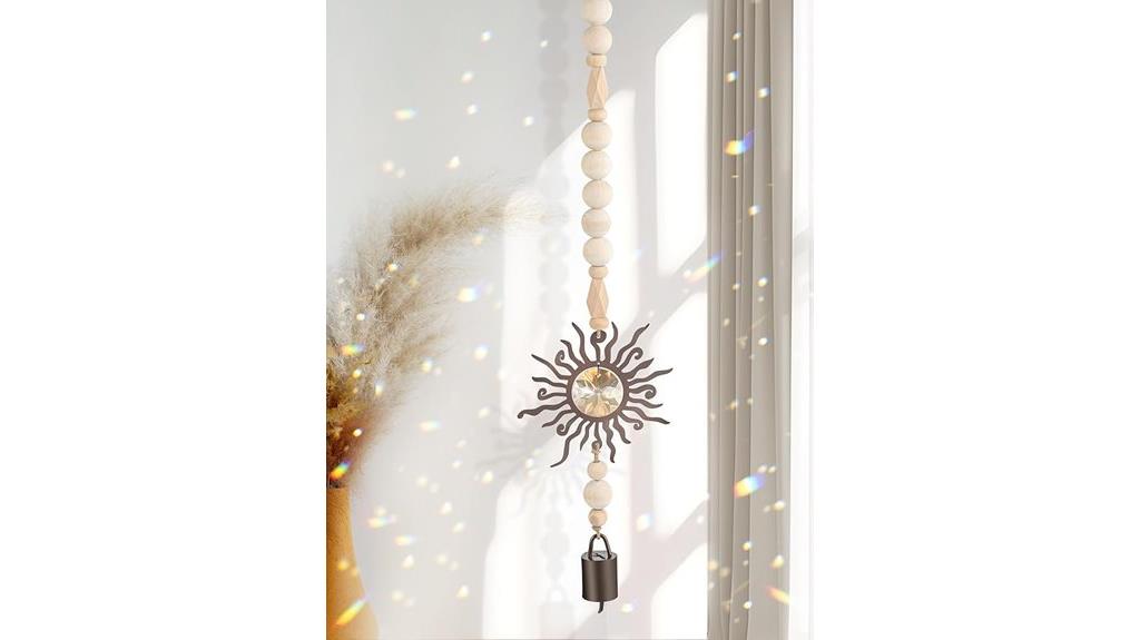 wooden chimes with crystals