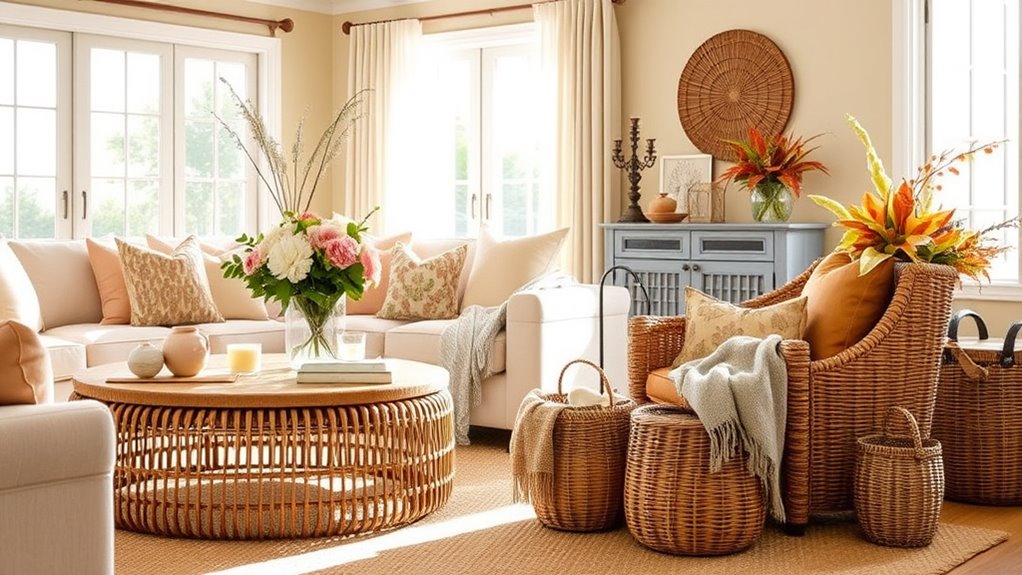 woven accents enhance seasonal warmth