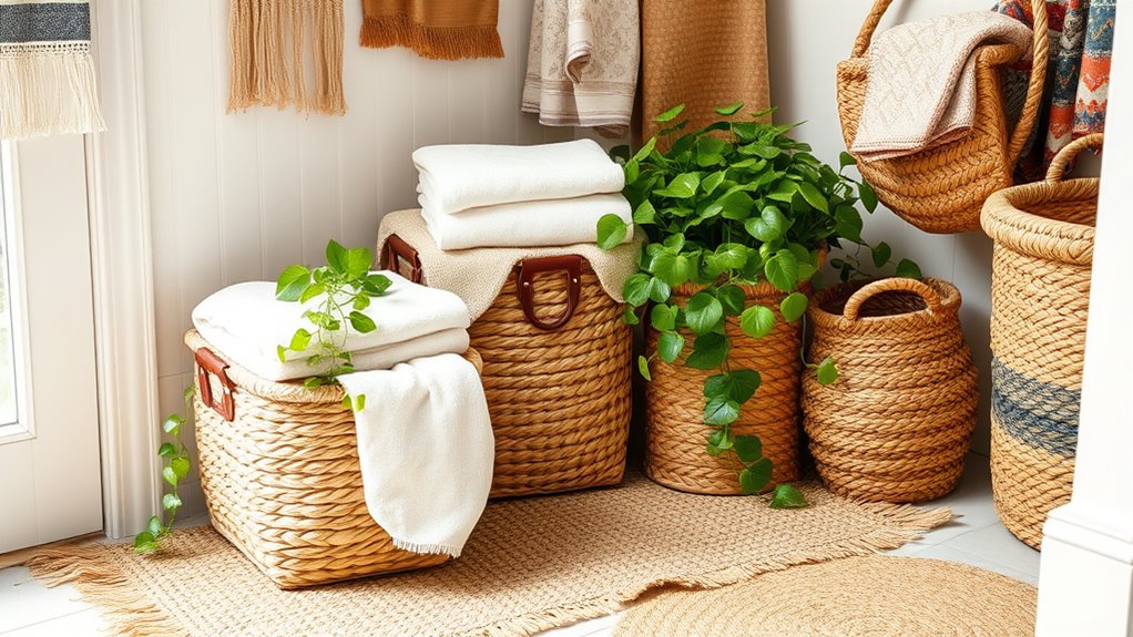 woven baskets enhance boho decor