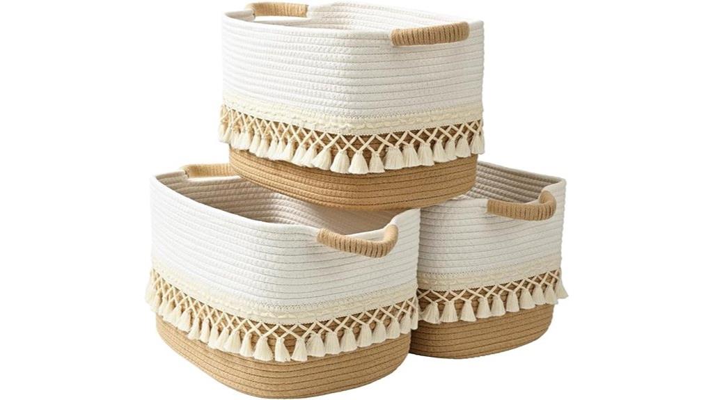 woven baskets with tassels