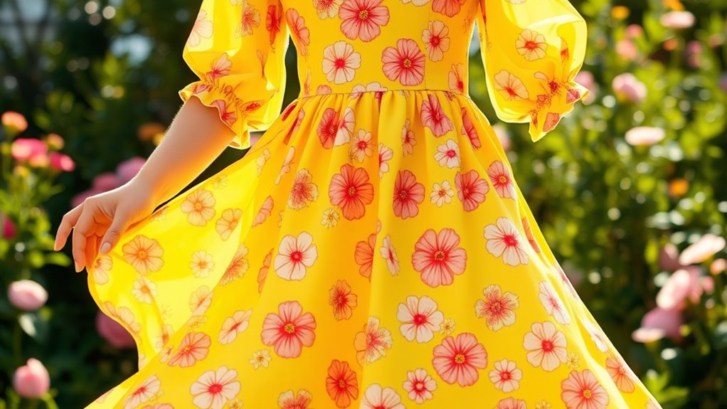 yellow floral sleeve dresses