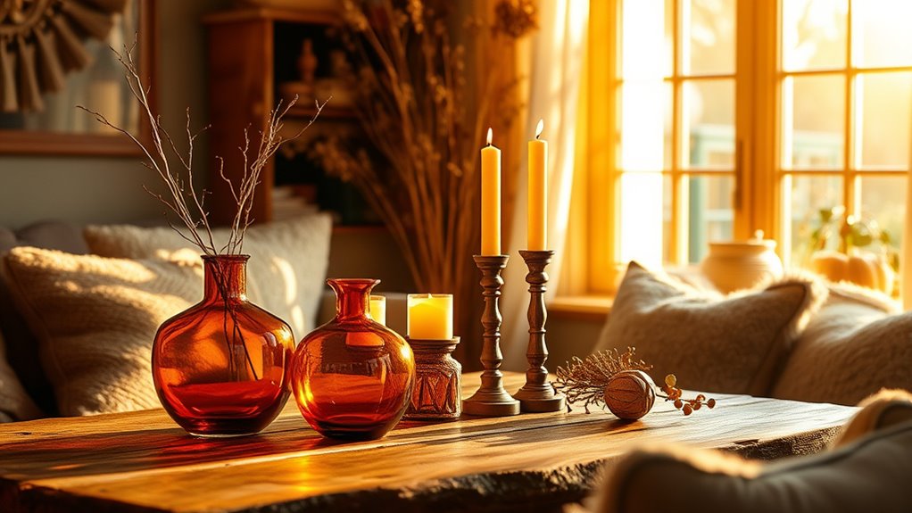 amber glass enhances autumn decor
