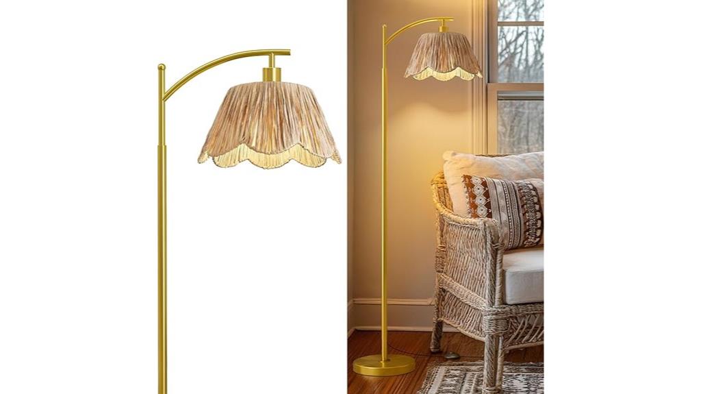 arc floor lamp with wicker shade