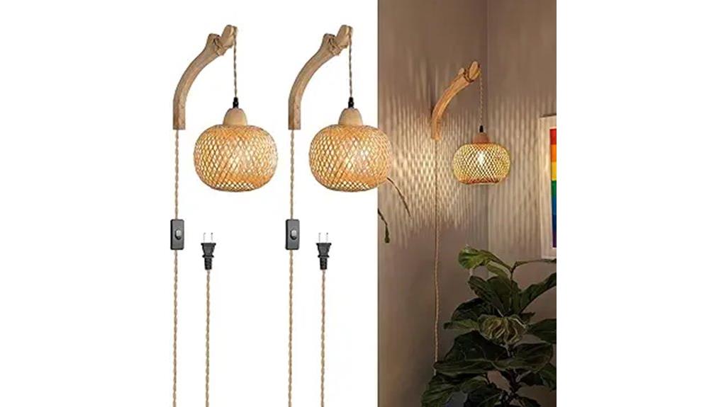 bamboo sconce set with switch