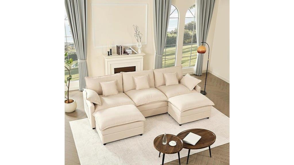 beige u shaped modular couch