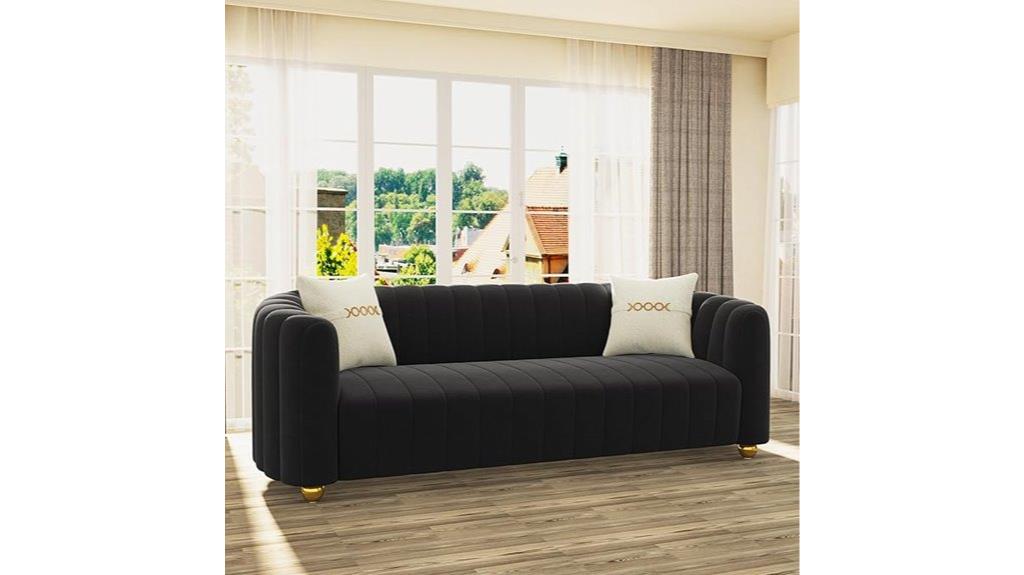 black velvet mid century sofa