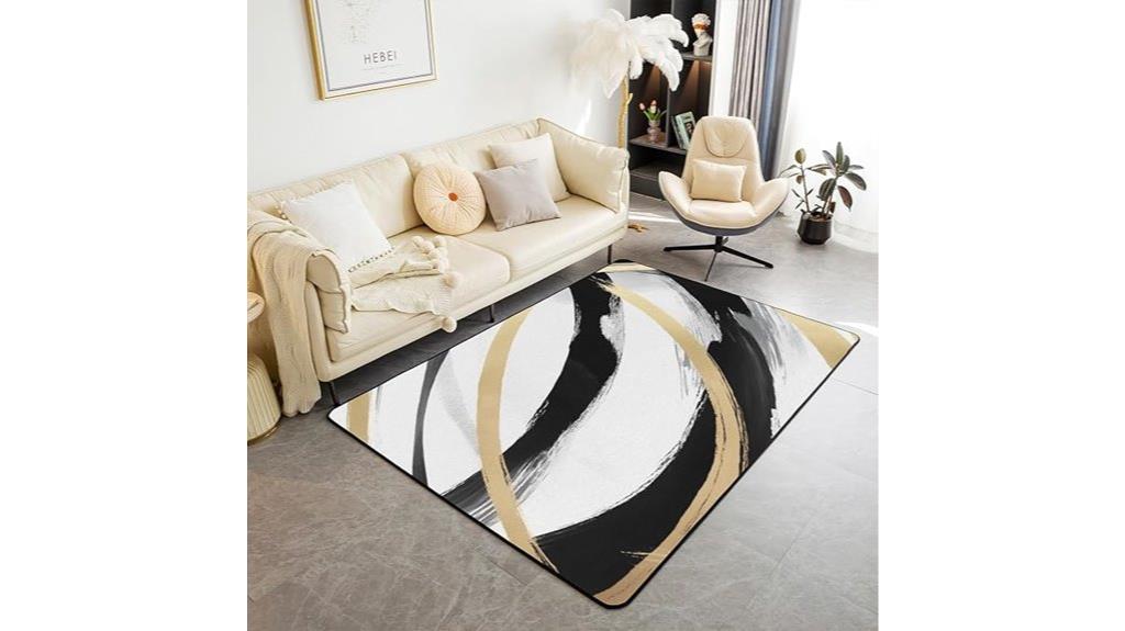 black white gold rug