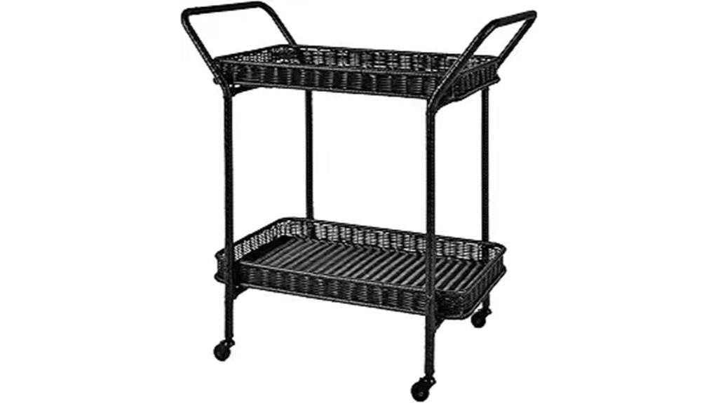 black wicker patio cart