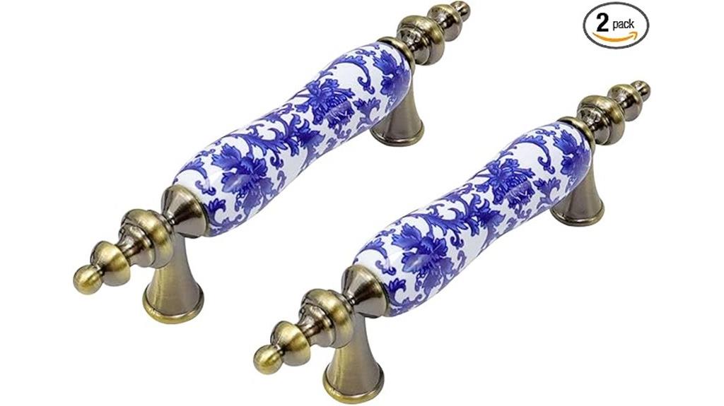 blue floral cabinet pulls