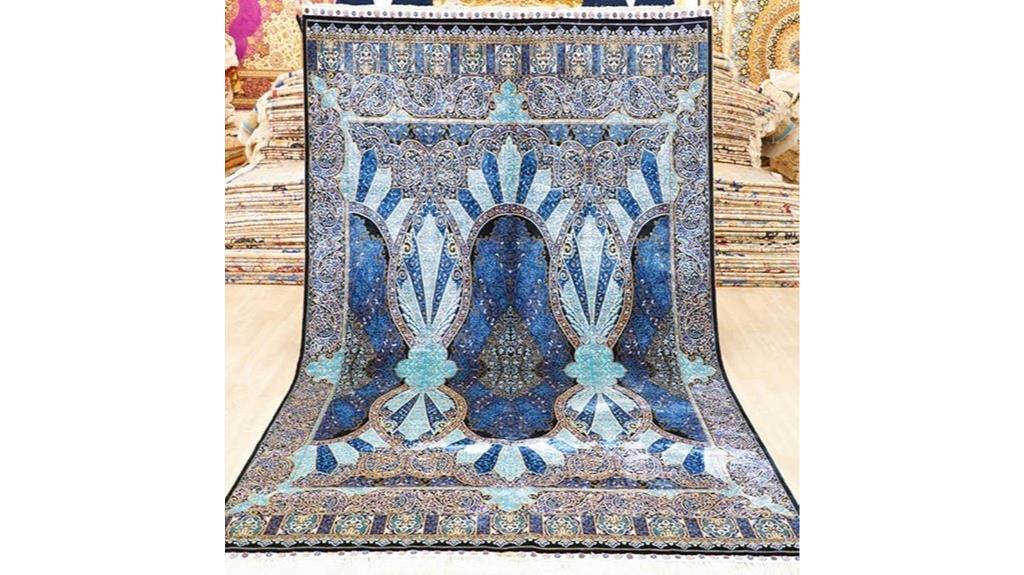 blue handmade vintage silk rug
