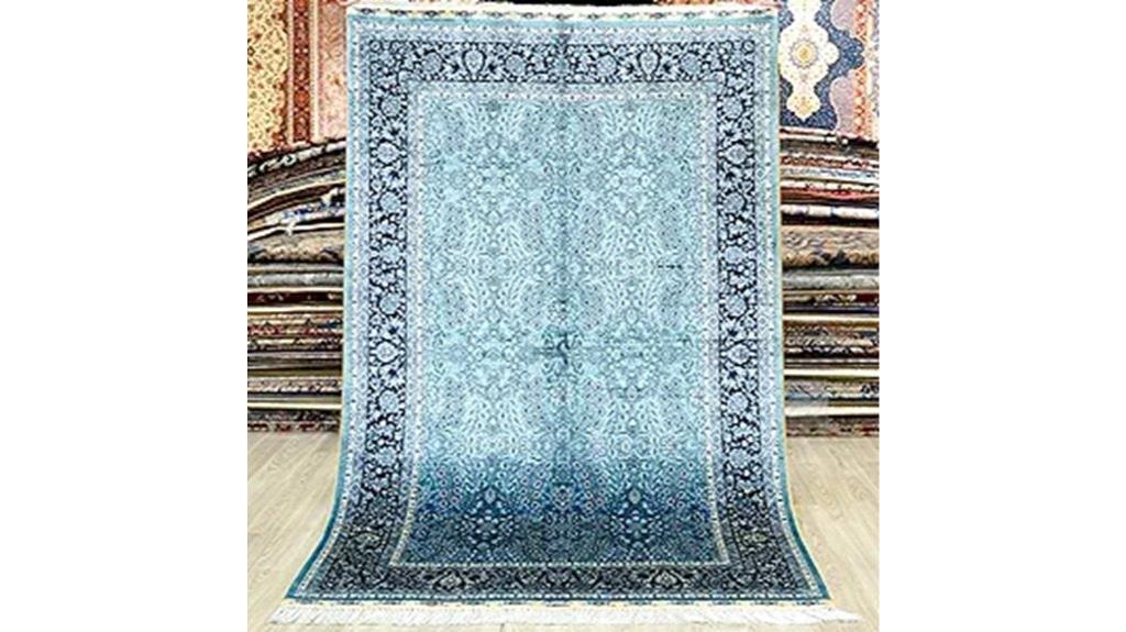 blue silk hand knotted rug