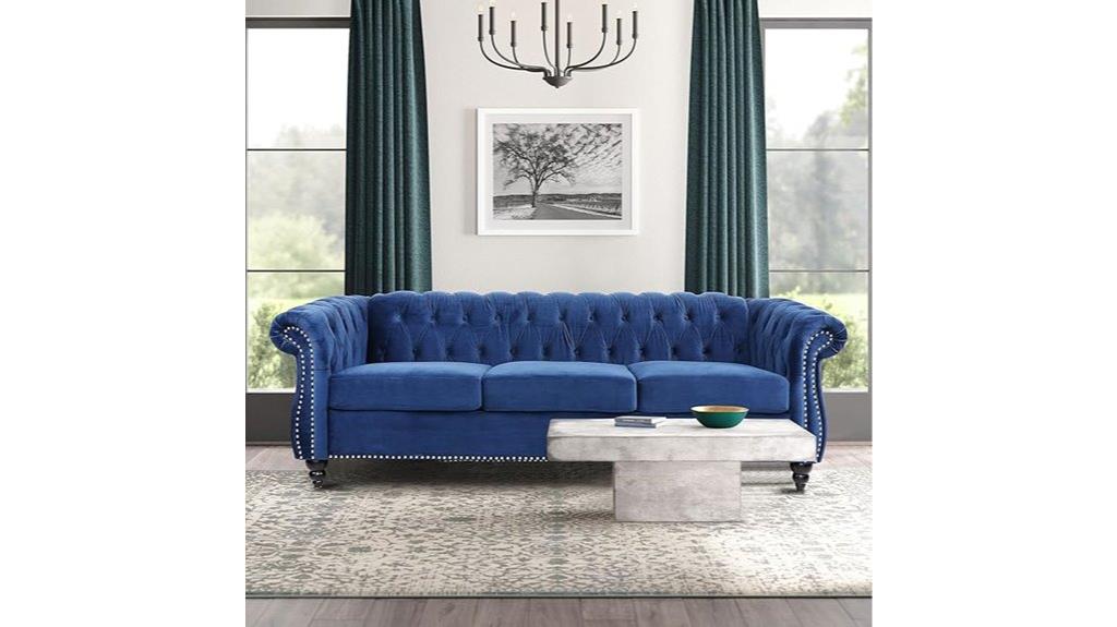 blue velvet chesterfield sofa