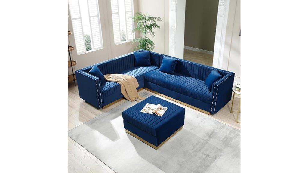 blue velvet u shaped sofa