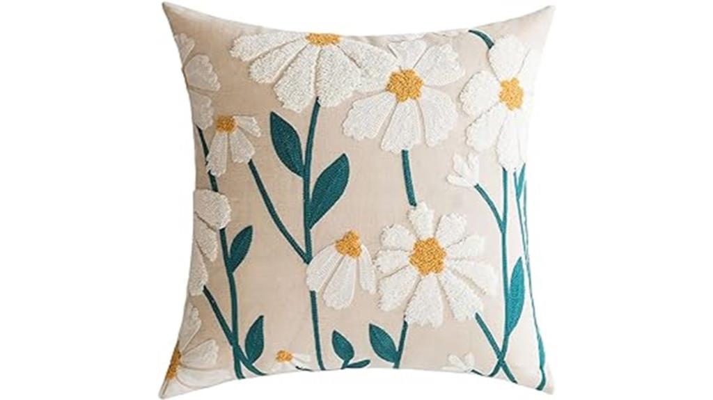 boho floral embroidered pillow