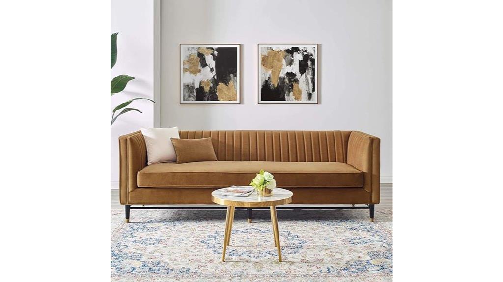 cognac velvet performance sofa