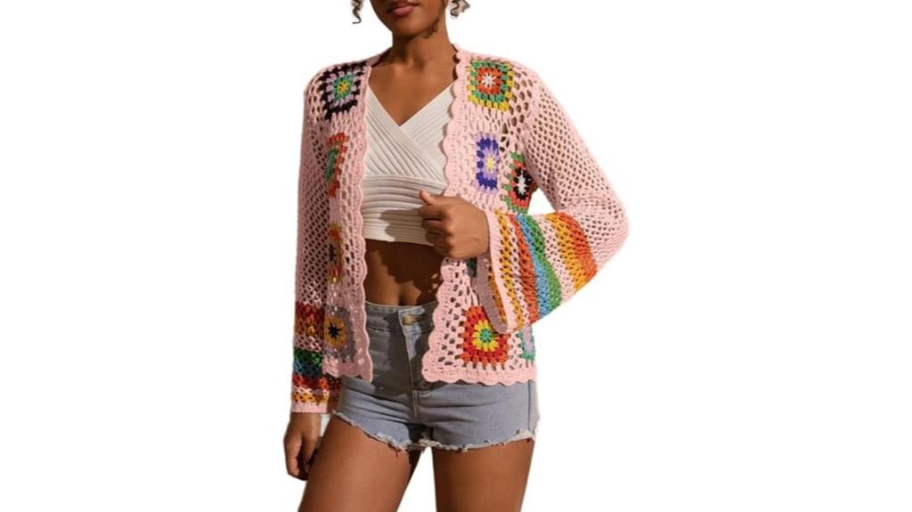 colorful crochet floral cardigan
