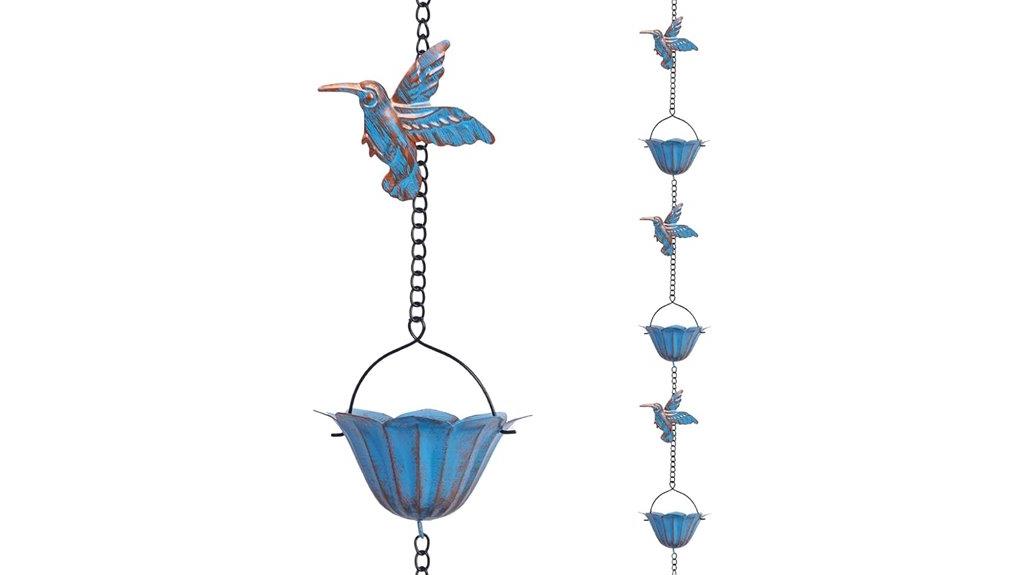 copper rain chain with hummingbird