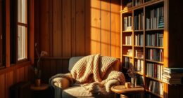 cozy wood toned reading nook