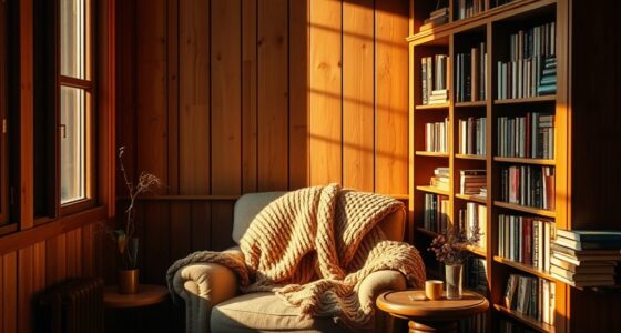 cozy wood toned reading nook
