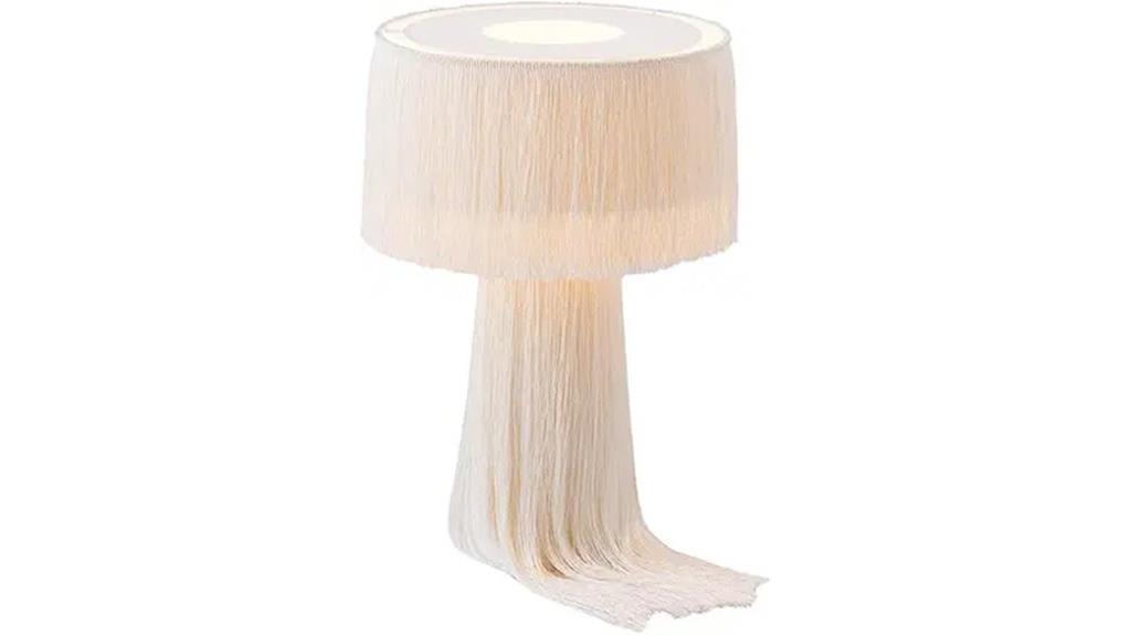 cream tasseled textured lamp