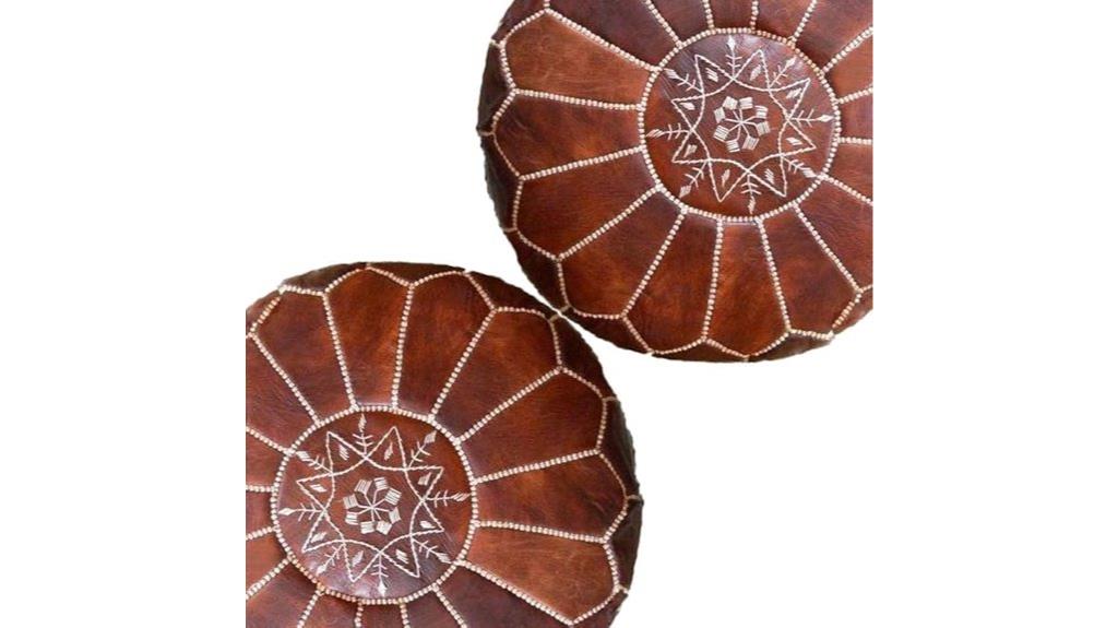 dark brown leather poufs