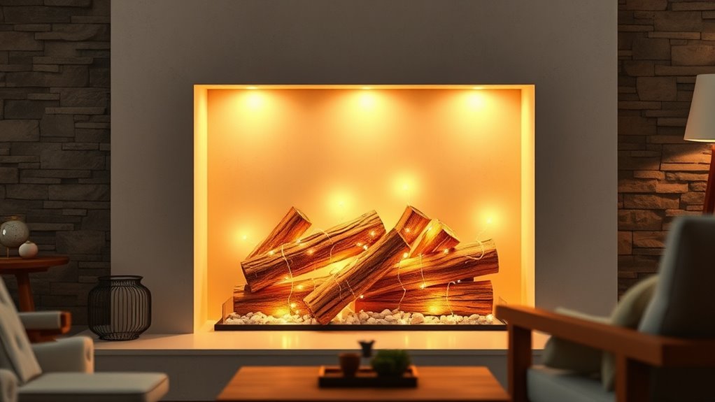decorate with fairy light logs