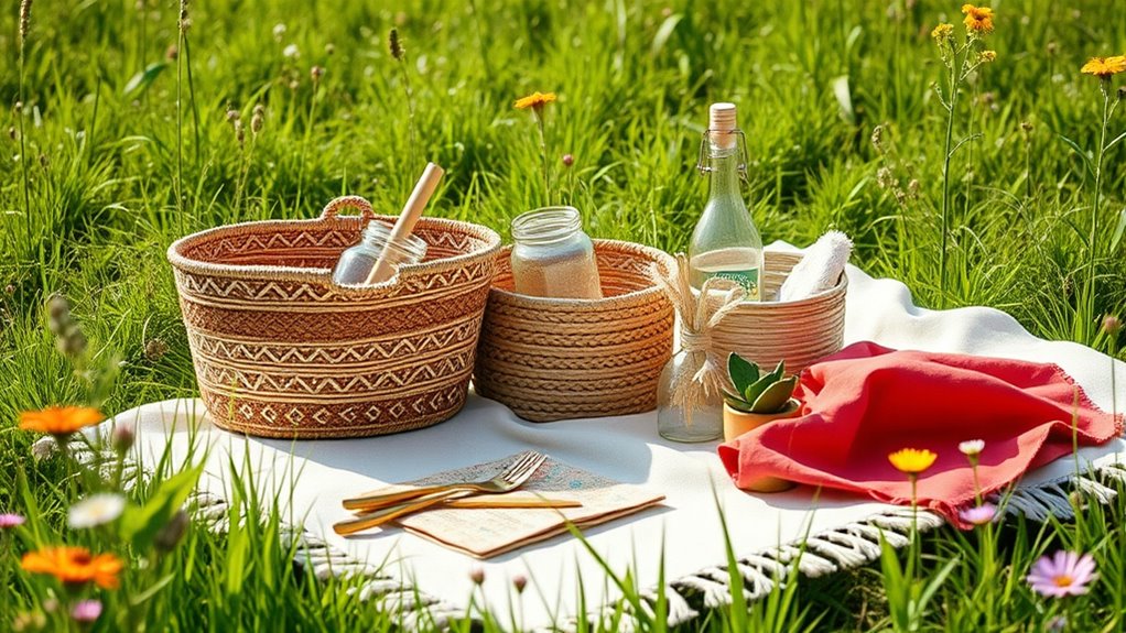 eco friendly boho picnic setup