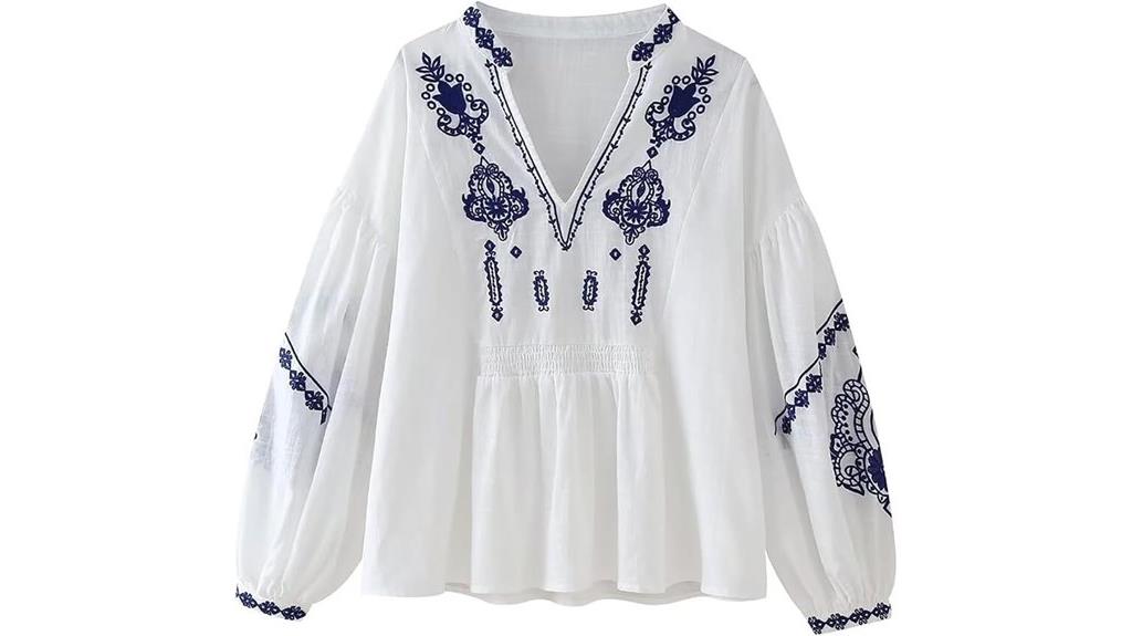 embroidered long sleeve blouse