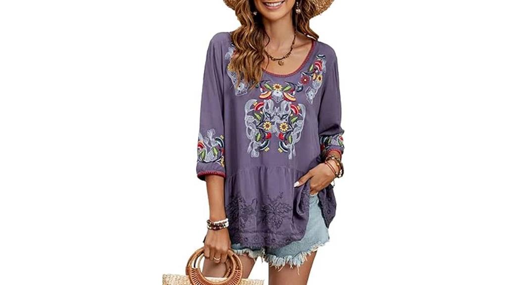 embroidered women s 3 4 sleeve blouses