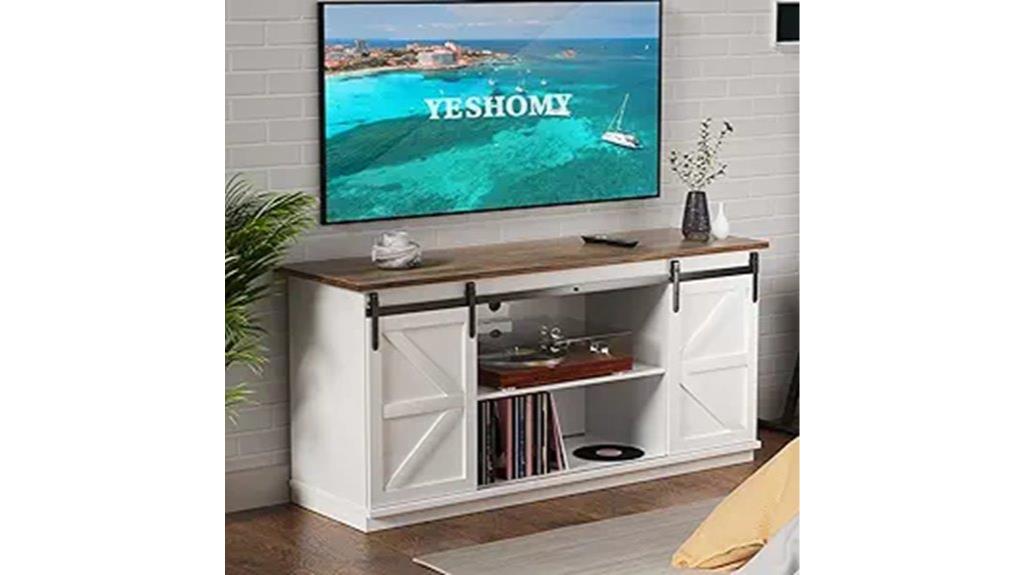 farmhouse tv stand with sliding doors