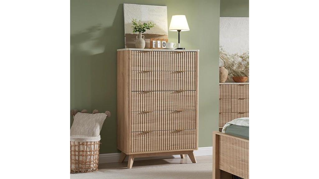fluted 5 drawer dresser