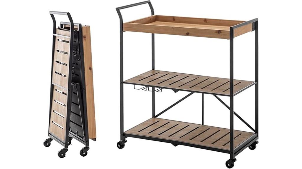 folding bar cart with glass holders