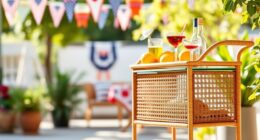 folding rattan bar cart