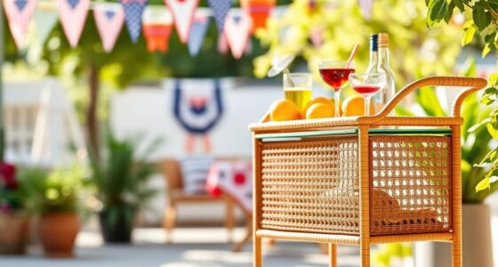 folding rattan bar cart