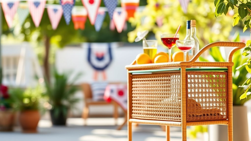 folding rattan bar cart