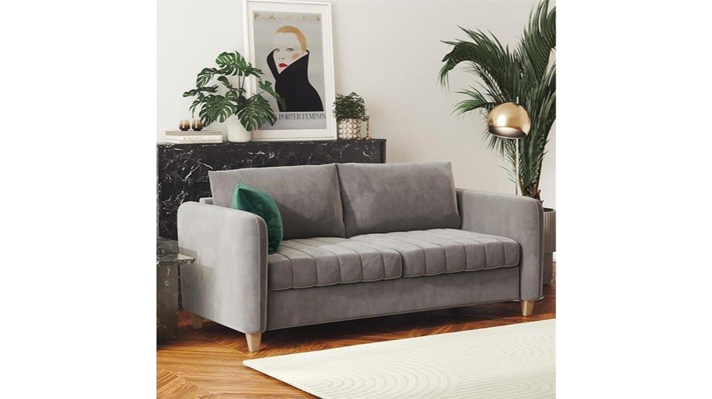 gray velvet tufted sofa