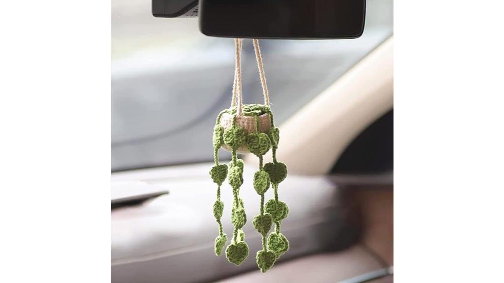 green crochet car charm