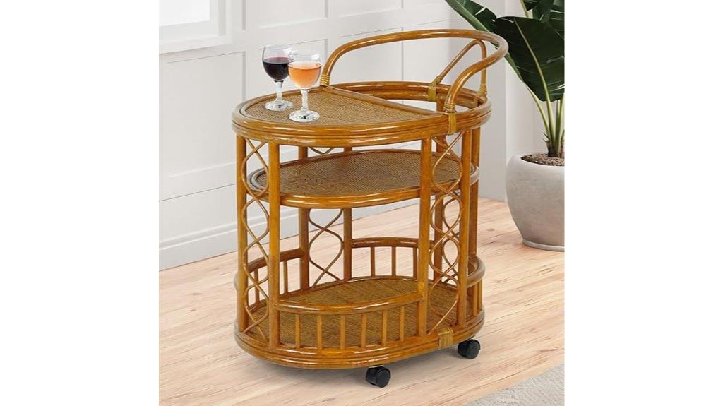 handcrafted rattan serving cart