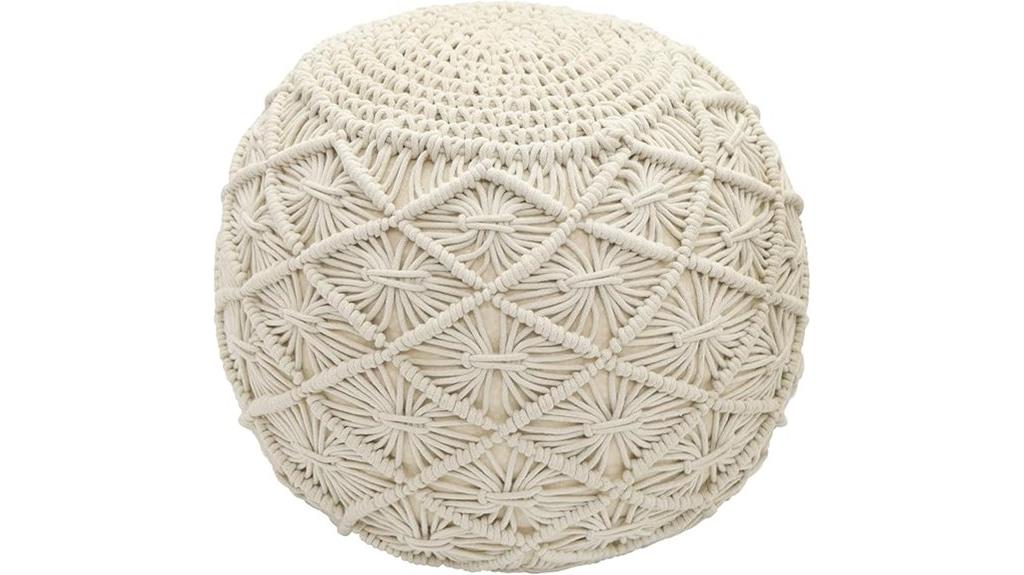 ivory macrame pouf