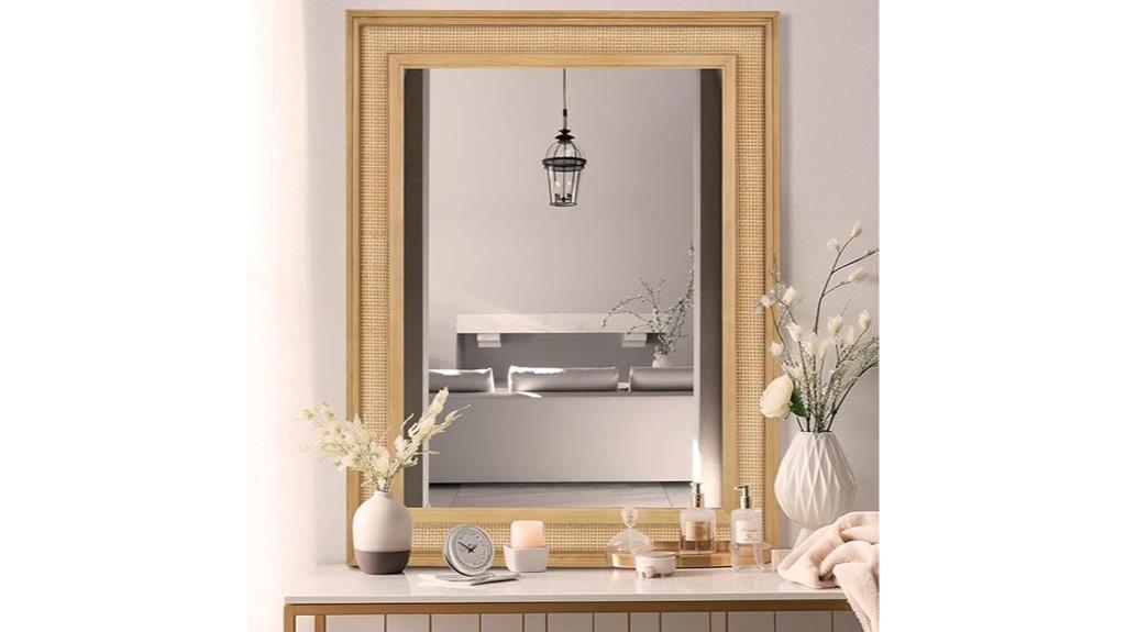 large rattan wall mirror