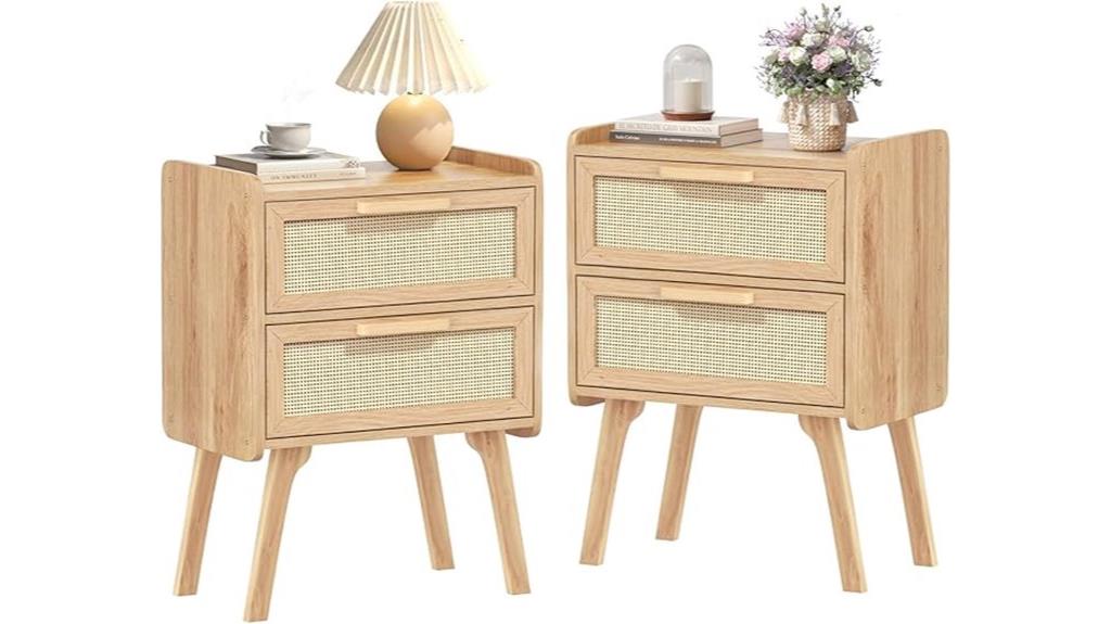 lerliuo rattan nightstands pair