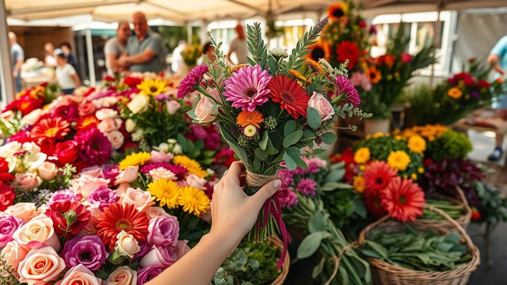 market foraging and bouquet making