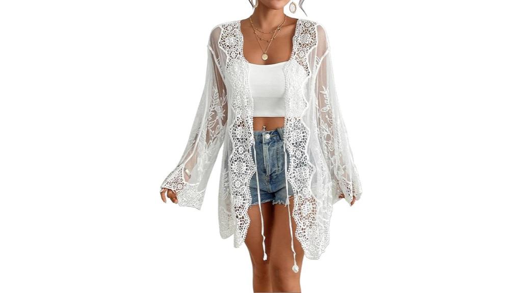mesh lace kimono cover up