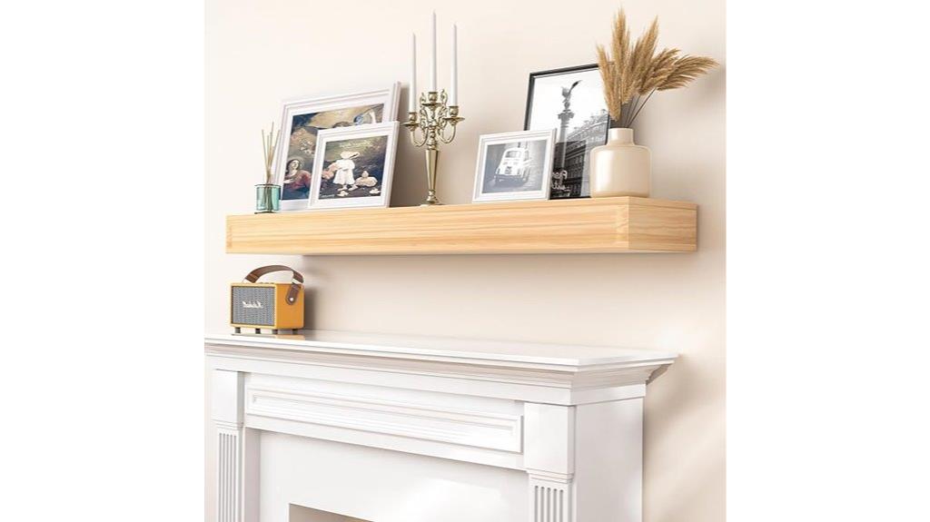 natural wood fireplace shelf