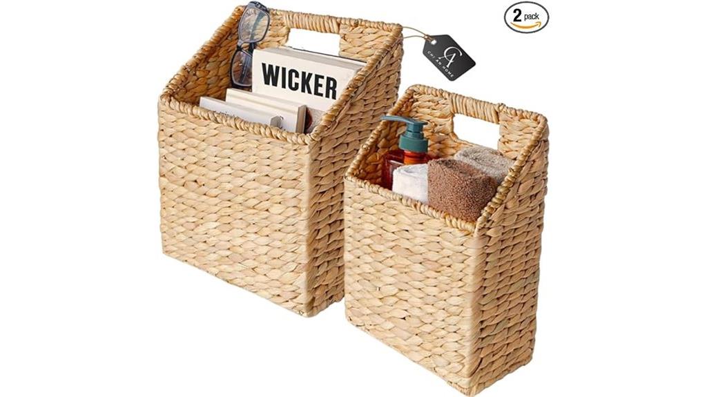 pair of wicker hanging baskets