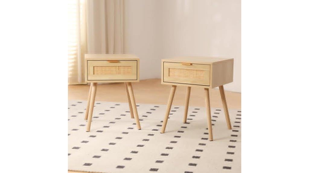 rattan boho nightstand pair