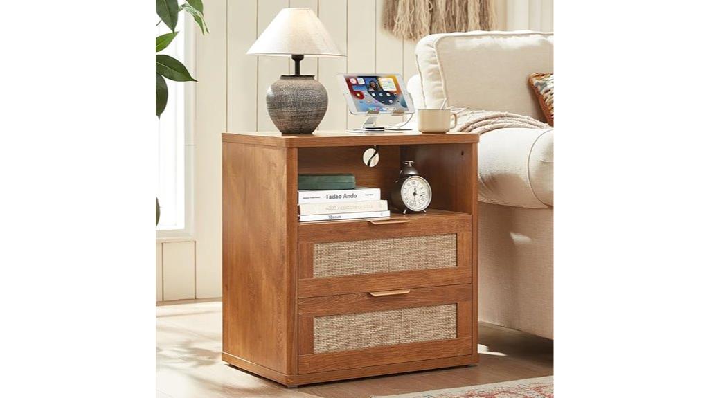 rattan nightstand with charger